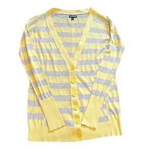Express cotton striped cardigan sweater yellow gray lightweight v neck small